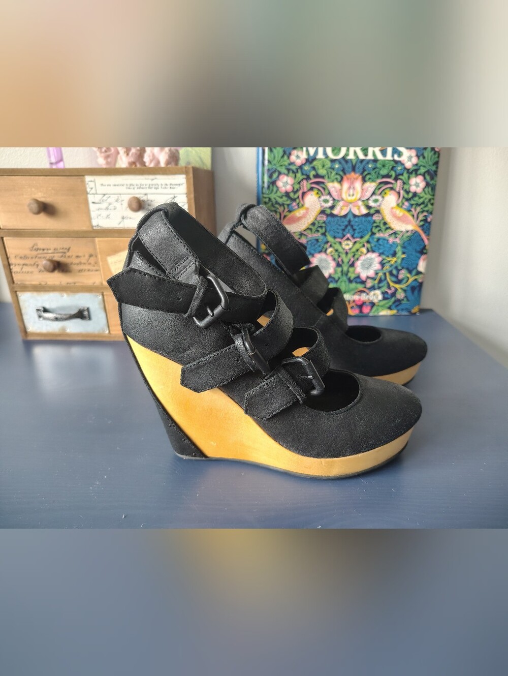 Matiko Black Wedge Platform Leather Mary Jane